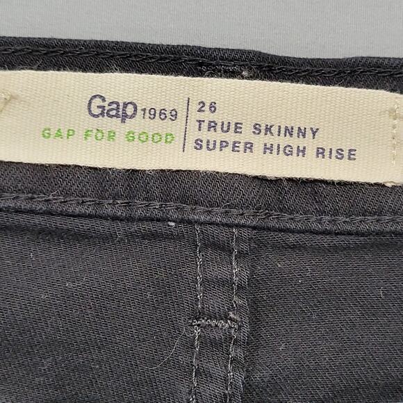 Gap 1969 Black Skinny Jeans Stretch Y2K Classic Zip Cotton Denim Women's Size 26 - Picture 3 of 13